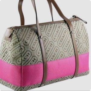 Coach Lozenge Satchel Khaki Canvas Pink Stripe